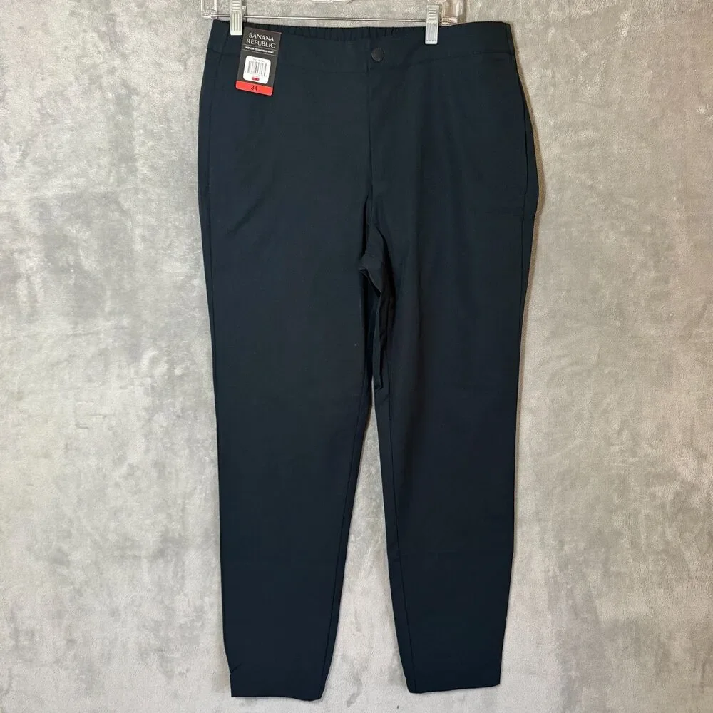 Banana Republic Motion Tech Hybrid Pants Mens 34 Blue Elastic Waist Jogger Pant